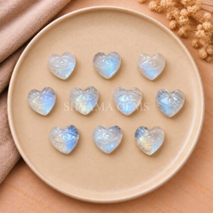 Rainbow Moonstone Carved Evil Eye Heart Loose Gemstone 12mm