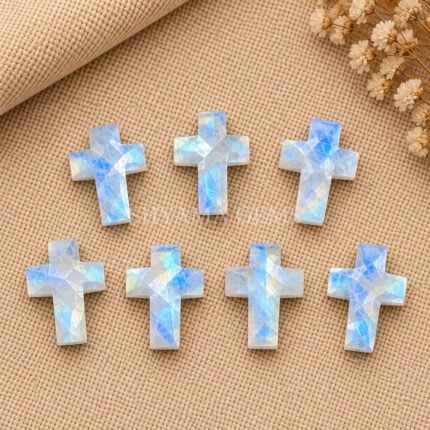 Rainbow Moonstone Faceted Cross Shape Loose Gemstone 15x10mm