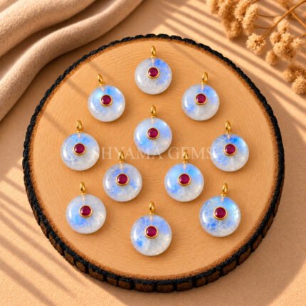 Rainbow Moonstone Round Inlay Pendant 15mm