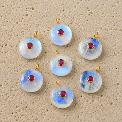 Rainbow Moonstone Round Inlay Pendant 15mm