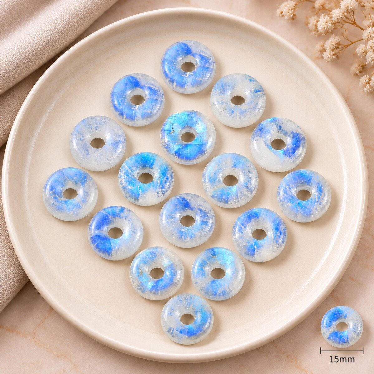 Rainbow Moonstone Donut Gemstone 15mm Rainbow Moonstone Donut Gemstone 15mm