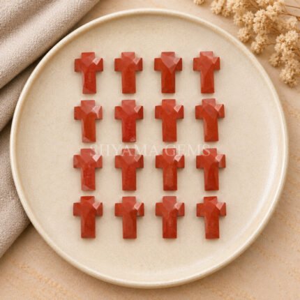 Red Jasper Faceted Cross Shape Loose Gemstone 15x10mm