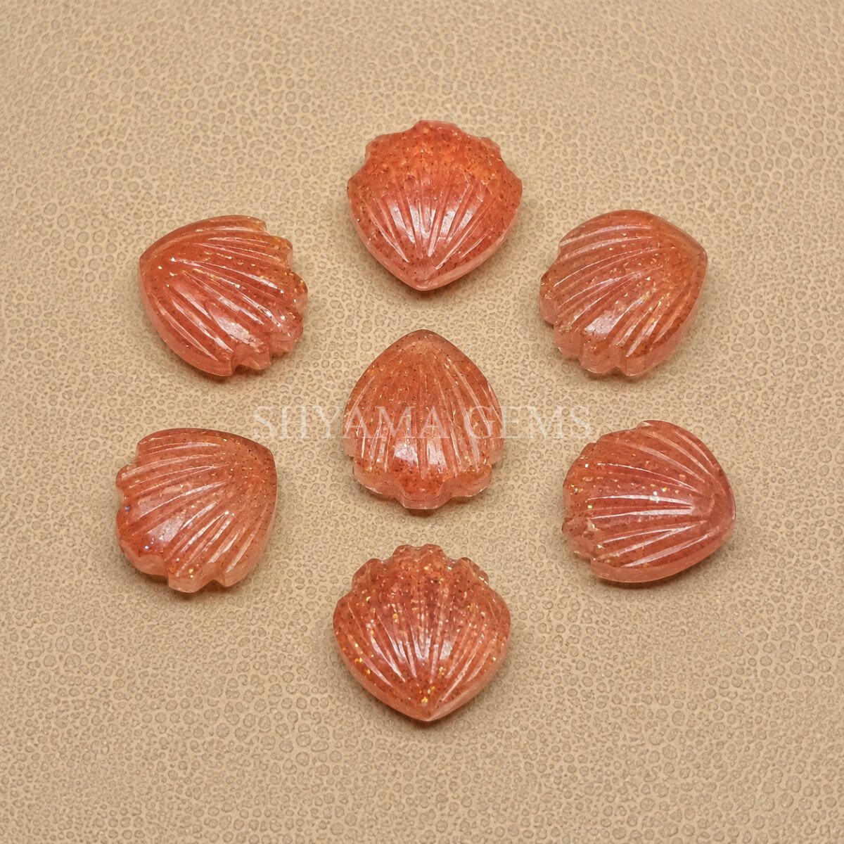 Red Sunstone Carved Shell Gemstone 12mm Red Sunstone Carved Shell Gemstone 12mm