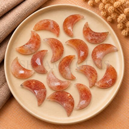 Red Sunstone Faceted Moon Gemstone 17mm
