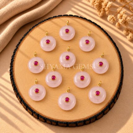 Rose Quartz Round Inlay Pendant 15mm