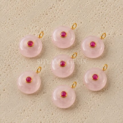 Rose Quartz Round Inlay Pendant 15mm