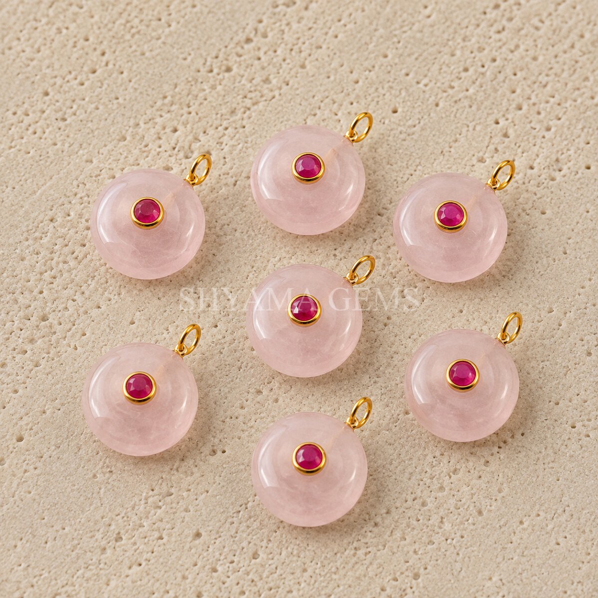 Rose Quartz Round Inlay Pendant 15mm Rose Quartz Round Inlay Pendant 15mm