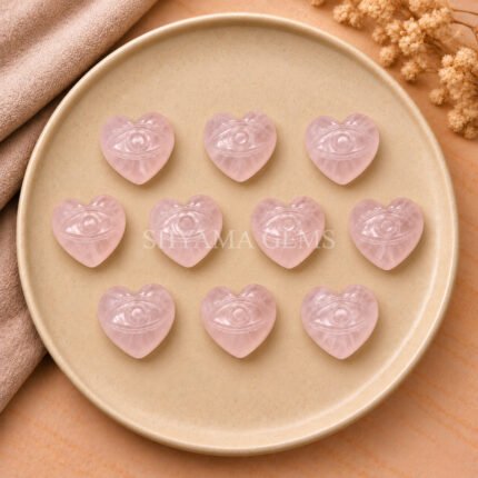 Rose Quartz Carved Evil Eye Heart Loose Gemstone 12mm