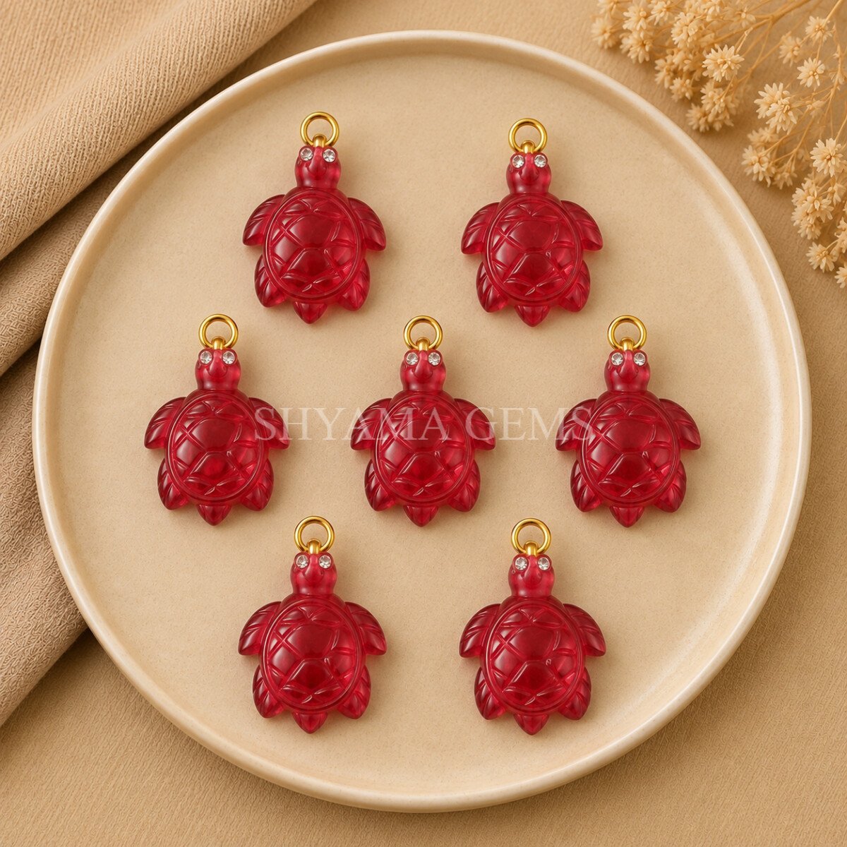 Rubellite Tourmaline Quartz Turtle Carved 18mm Gemstone Pendant Rubellite Tourmaline Quartz Turtle Carved 18mm Gemstone Pendant