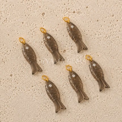 Smoky Quartz Fish Inlay Pendant 25x8mm