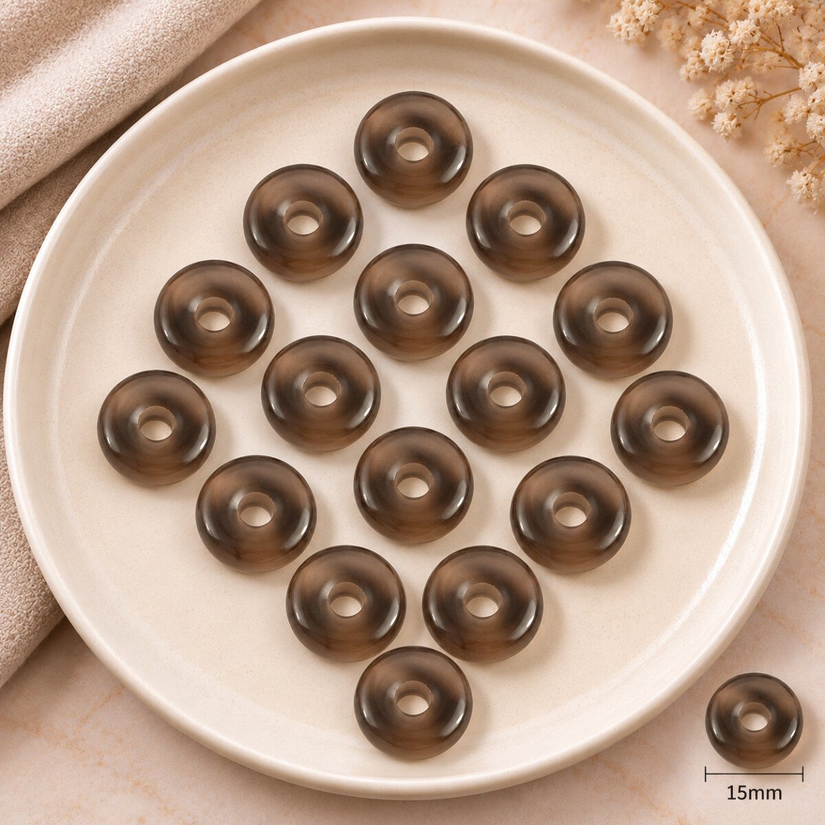 Smoky Quartz Donut Gemstone 15mm Smoky Quartz Donut Gemstone 15mm