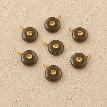 Smoky Quartz Round Inlay Pendant 15mm