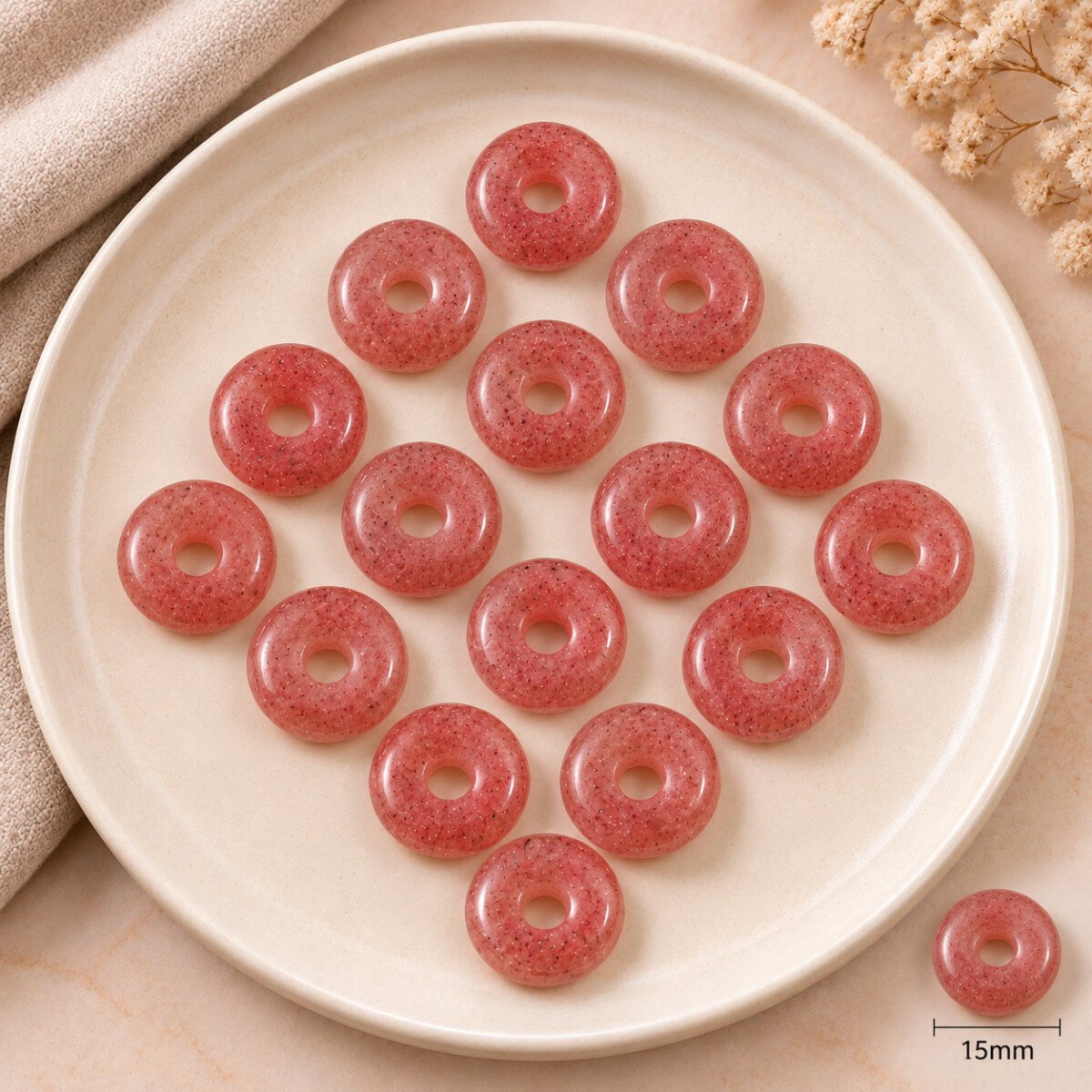 Strawberry Quartz Donut Gemstone 15mm Strawberry Quartz Donut Gemstone 15mm