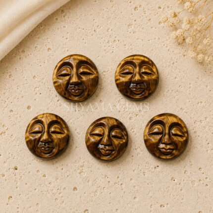 Tiger Eye Full Moon Face Carved Loose Gemstone 15mm
