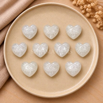 White Moonstone Carved Evil Eye Heart Loose Gemstone 12mm