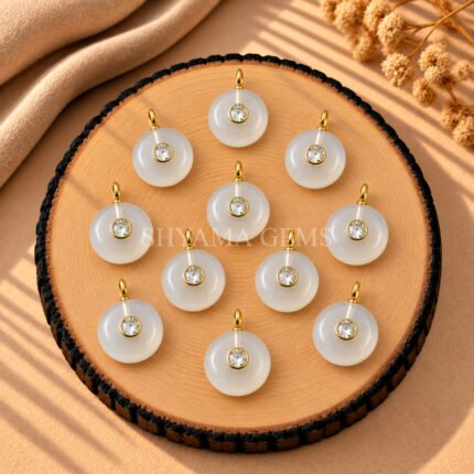 White Moonstone Round Inlay Pendant 15mm
