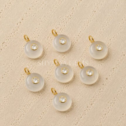 White Moonstone Round Inlay Pendant 15mm