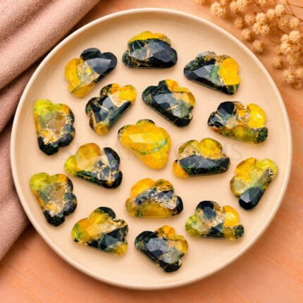 Yellow and Black Copper Turquoise Cloud Shape Carved Loose Gemstone 12mm