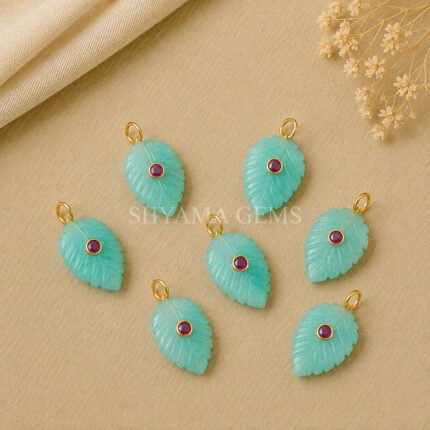 Amazonite Leaf Inlay Pendant 14x10mm