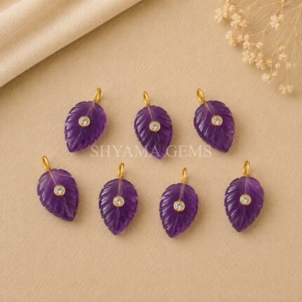 Amethyst Leaf Inlay Pendant 14x10mm