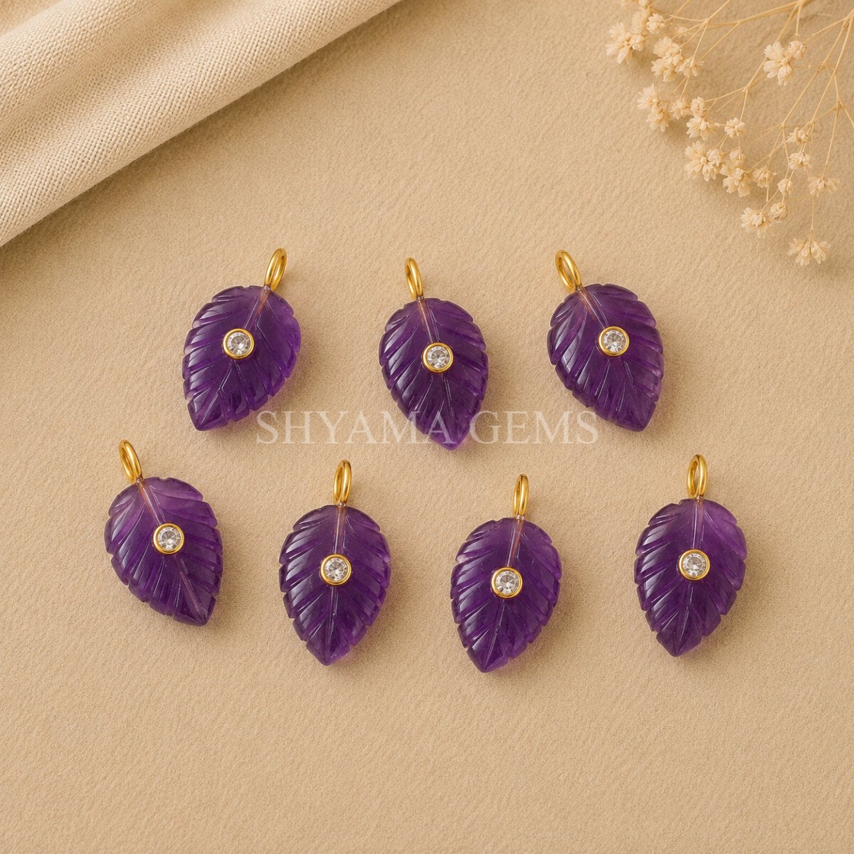 Amethyst Leaf Inlay Pendant 14x10mm Amethyst Leaf Inlay Pendant 14x10mm