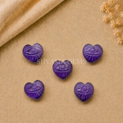 Amethyst Carved Evil Eye Heart Loose Gemstone 12mm