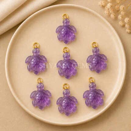 Amethyst Turtle Carved 18mm Gemstone Pendant