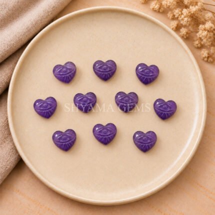 Amethyst Carved Evil Eye Heart Loose Gemstone 12mm