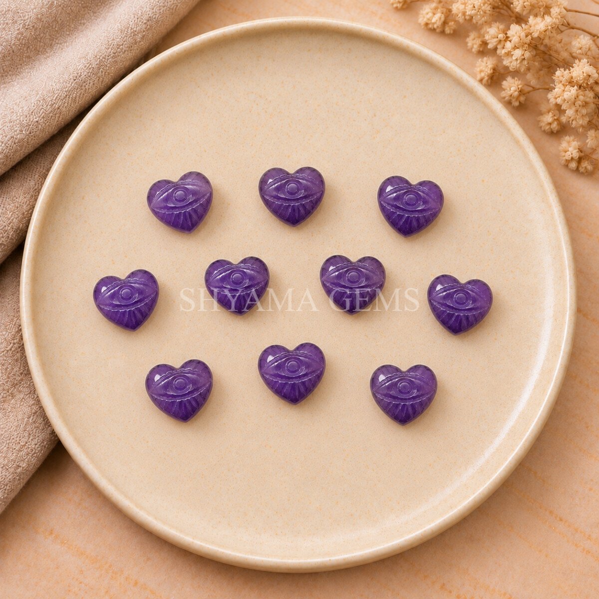 Amethyst Carved Evil Eye Heart Loose Gemstone 12mm Amethyst Carved Evil Eye Heart Loose Gemstone 12mm