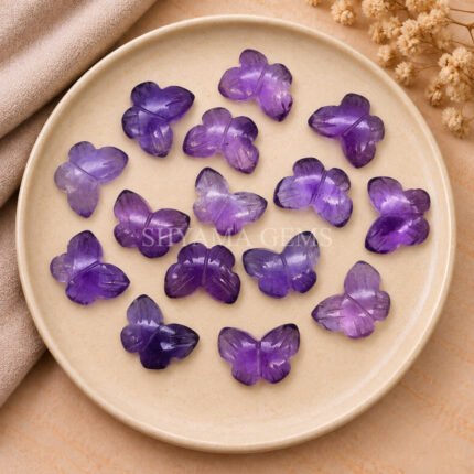 Amethyst Hand Carved Butterfly Gemstone 13mm