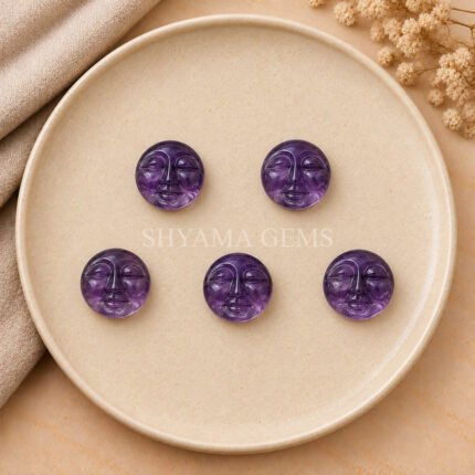 Purple Amethyst Full Moon Face Carved 15mm Loose Gemstone