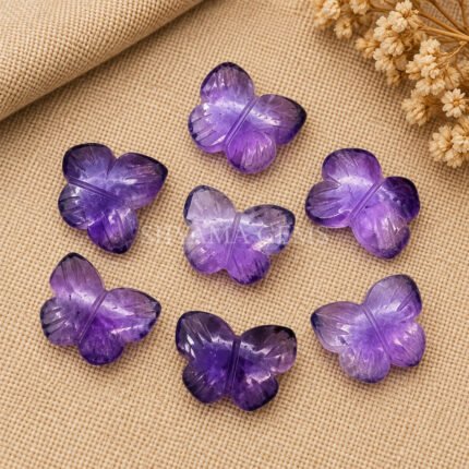 Amethyst Hand Carved Butterfly Gemstone 13mm