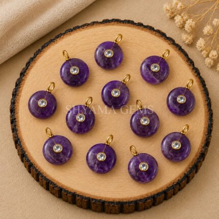Amethyst Round Inlay Loose Gemstone Pendant 15mm