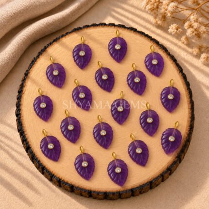 Amethyst Leaf Inlay Pendant 14x10mm