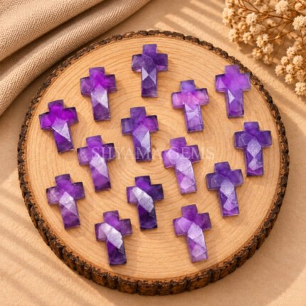 Amethyst Faceted Cross Shape Loose Gemstone 15x10mm