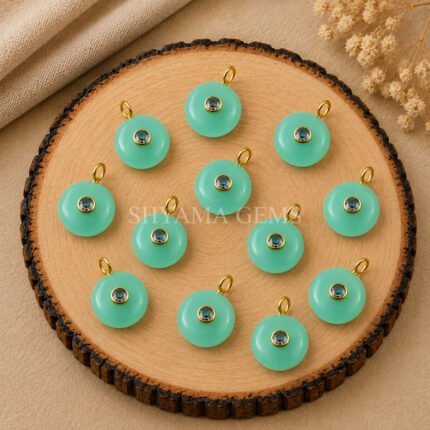 Aqua Chalcedony Round Inlay Pendant 15mm