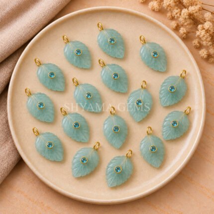 Aquamarine Leaf Inlay Pendant 14x10mm