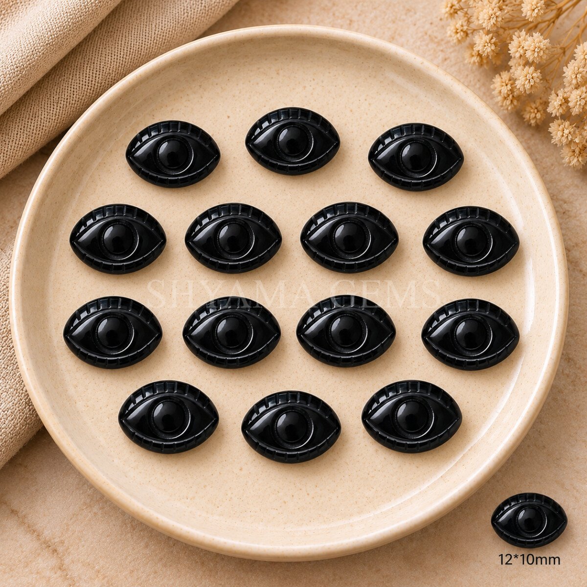 Black Onyx Evil Eye Carving 12x10mm Black Onyx Evil Eye Carving 12x10mm