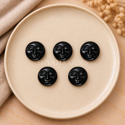 Black Onyx Full Moon Face Carved 15mm Loose Gemstone