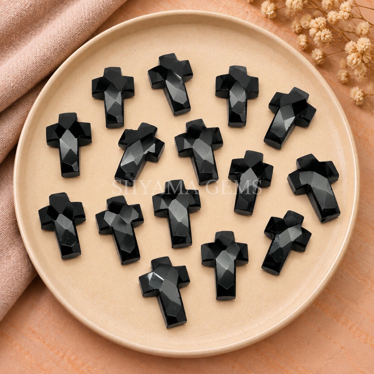 Black Onyx Faceted Cross Shape Loose Gemstone 15x10mm Black Onyx Faceted Cross Shape Loose Gemstone 15x10mm
