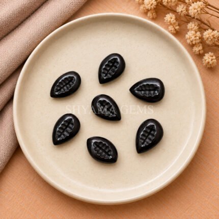 Black Onyx Cowrie Shell Carved Loose Gemstone 20×15mm