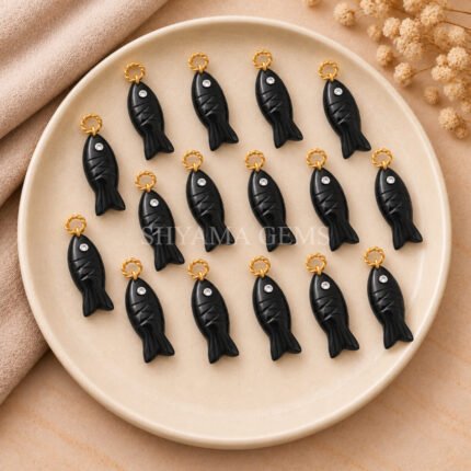 Black Onyx Fish Inlay Pendant 25x8mm