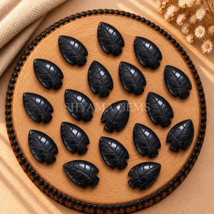 Black Onyx Leaf Carved Gemstone 14x10mm