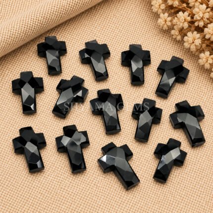 Black Onyx Faceted Cross Shape Loose Gemstone 15x10mm