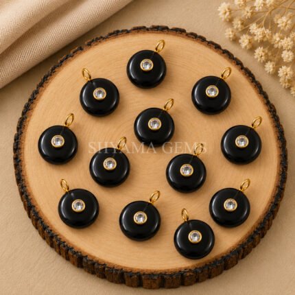 Black Onyx Round Inlay Pendant 15mm