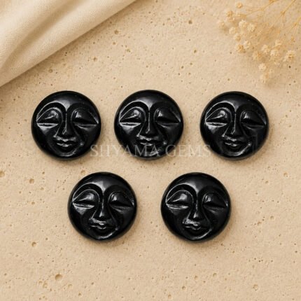 Black Onyx Full Moon Face Carved 15mm Loose Gemstone