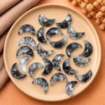 Black Rutile Faceted Moon Gemstone 17mm