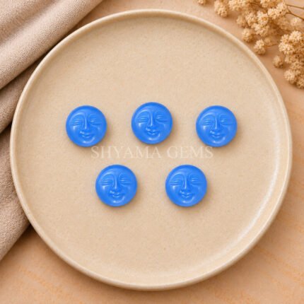 Blue Chalcedony Full Moon Face Carved 15mm Loose Gemstone