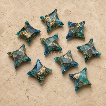 Blue Copper Turquoise Carved Ninja Star Loose Gemstone 12mm