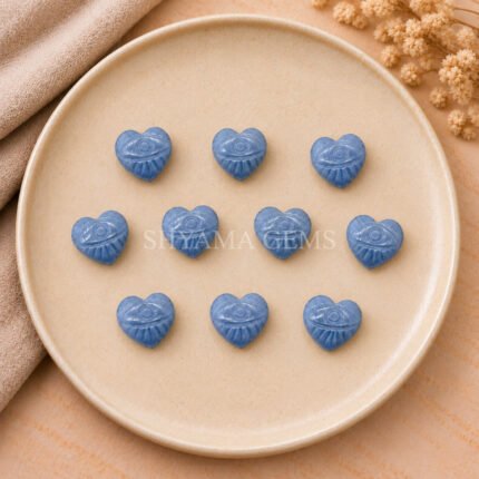 Blue Opal Carved Evil Eye Heart Loose Gemstone 12mm